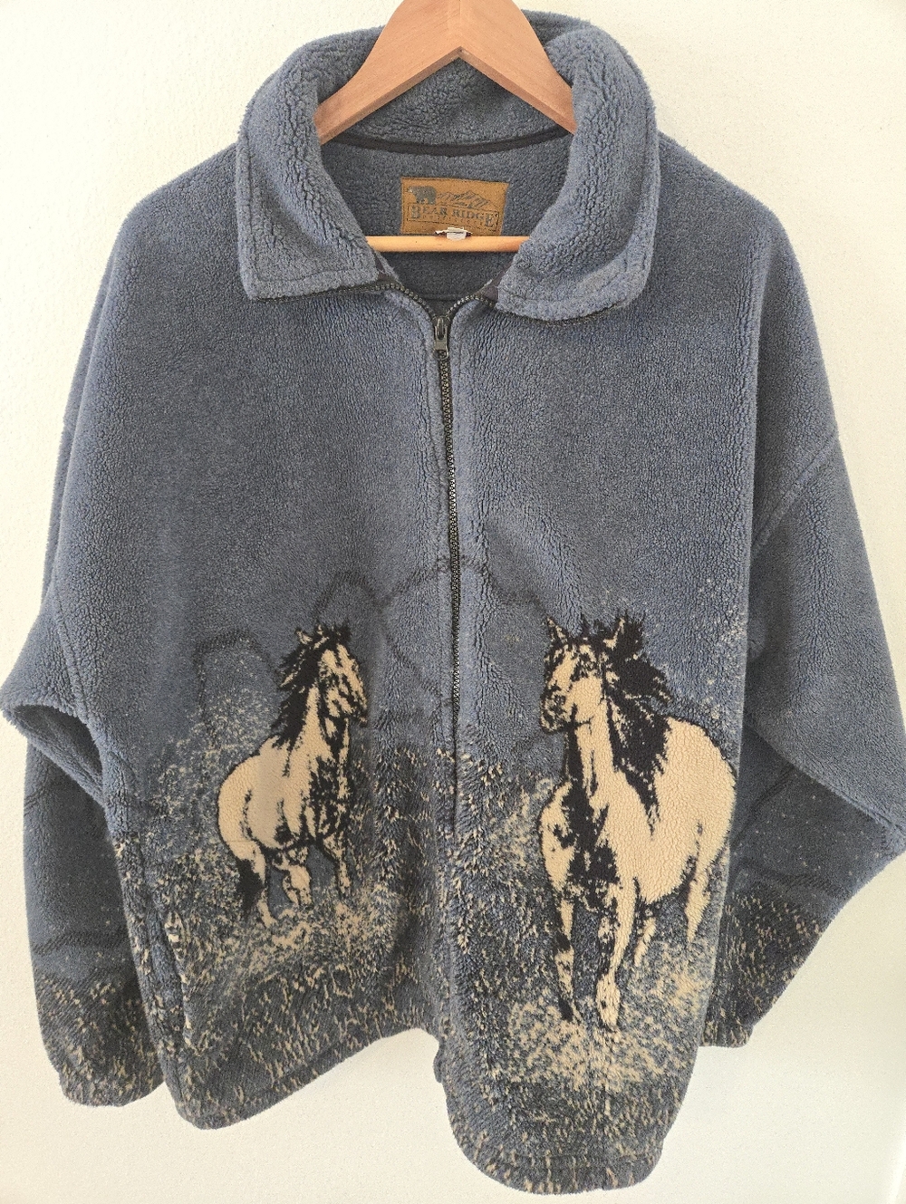 Vintage Bear Ridge Outfitters Fleece Jacket Wild Horses Mens XL Front Back Desig